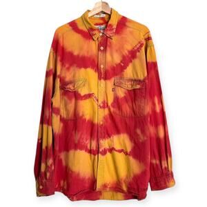 Vintage Levi's Diamond Label Orange Red Tie Die Button Down Shirt Men's Size XL